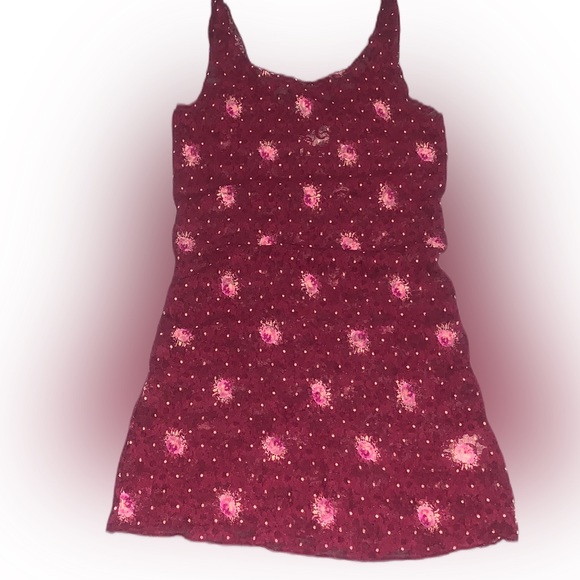 NEW!  Free People Semi-Sheer Stretch Lace Burgundy Tank W/ Ditzy Floral - Picture 4 of 8
